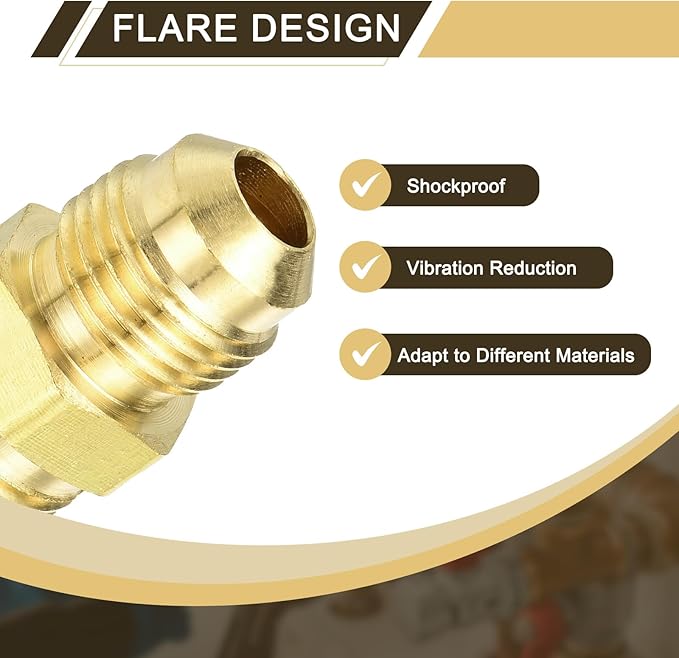 uxcell 2Pcs Brass Tube Fitting, 3/8O.D x 3/8NPT Brass Flared Pipe Adapter Fittings Reducing Nipples Connector, Half Union Gas Adapter for Pipe Connections, Hydraulics, Refrigeration