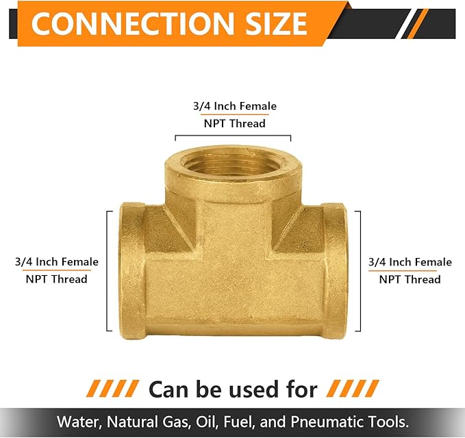 5-PCs HeSun Brass Pipe Fitting, 3/4" x 3/4" x 3/4" NPT Female Thread Tee