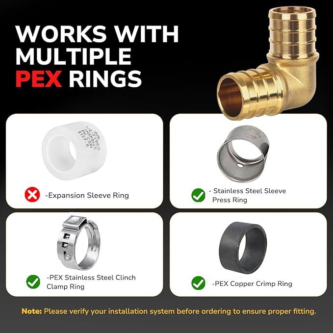 Pex Fittings, 1" Pex 90 Degree Elbow, Heavy-Duty Brass Crimp Fittings for PEX Pipes with Leak-Resistant Construction, NSF & UPC Certified, 5-Pack