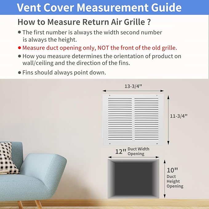 12"W x 10"H [Duct Opening Size] Steel Return Air Grille, Air Return Vent Cover for Ceiling and Sidewall - HVAC Air Vent Covers - [Outer Dimensions: 13.75"W x 11.75"H]