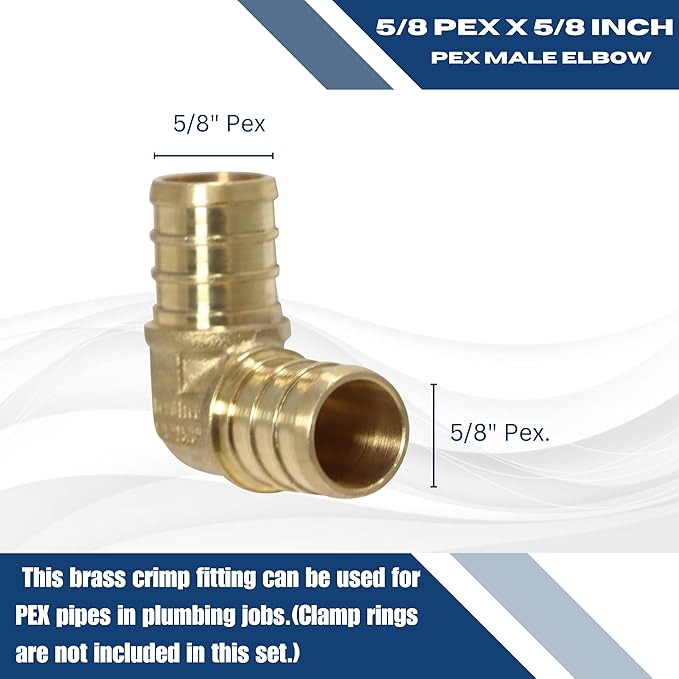 XFITTING Pex 5/8 Inch x 5/8 Inch Pex Elbow Brass Crimp Fitting, 25-6-1=10X, 10 Pieces