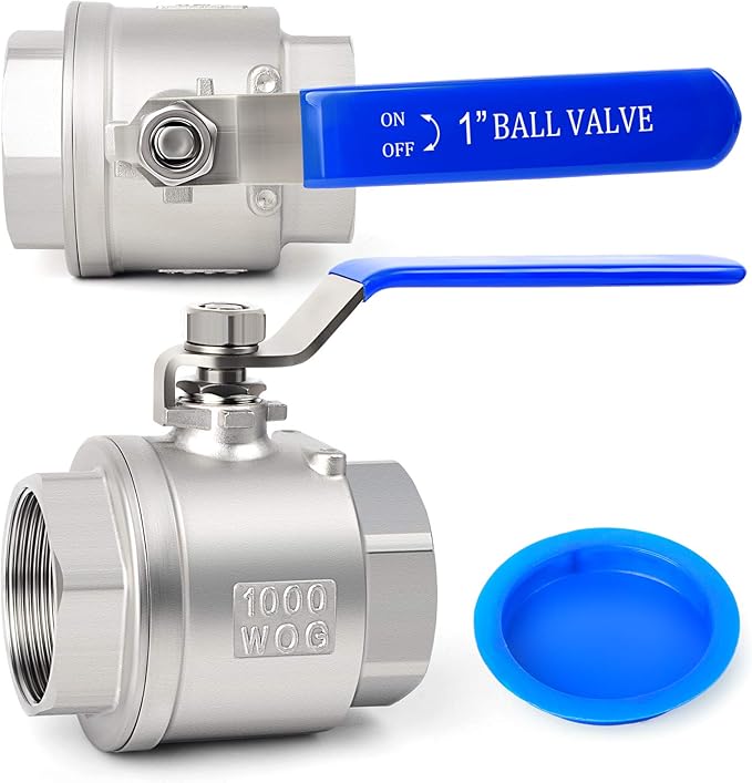 TAISHER 1 PCS 1 Inch FNPT Heavy Duty Full Porat Ball Valve 304 Stainless Steel with Blue Handles