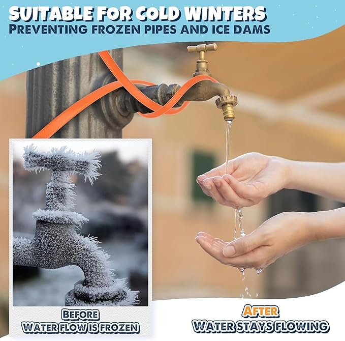 3~100FT Heat Tape for Water Pipes, UL & ETL Certified 9 FT Self-Regulating Pipe Heating Cable with Thermostat for Pipe Freeze Protection, Waterproof Heat Tape for Metal and Plastic Pipes
