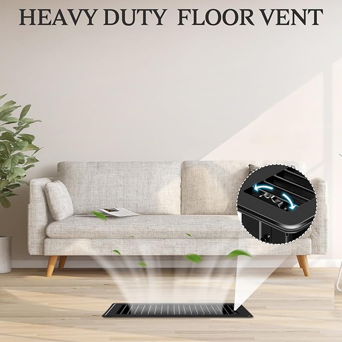 12 PCS Floor Vents Floor Registers 2x12 inch, Heavy Duty Metal Heat Air Vent Covers 2 X 12 with Rust Proof Finish for Home Office Wall Floor Registers Grilles & Vents (12, Black, 2x12 Inches)