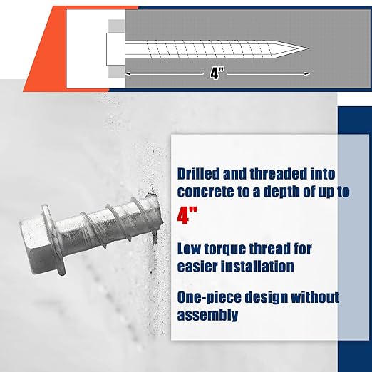 Tandefio 20 Pack 5/8" x 4" Concrete Screw Anchor Galvanized Large Diameter Heavy Duty Plated Concrete Anchors for Masonry Brick Anchoring Block Decking Framing Hex Drive