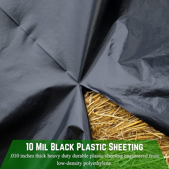 Farm Plastic Supply - Black Plastic Sheeting - 10 mil - (10' x 100') - Black Plastic Tarp, Polyethylene Vapor Barrier Plastic Sheeting, Painters Tarp, Roll of Heavy Duty Plastic