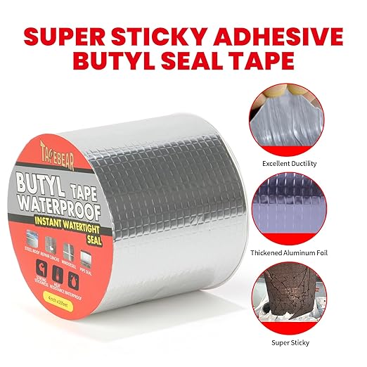 TAPEBEAR Butyl Tape Waterproof Sealing Tape 4inch x16feet, Upgraded Aluminum Foil Tape Heavy Duty for RV Repair, Awning, Window, Glass & EDPM Roof Leak Patching, Boat and Pipe Sealing, Silver