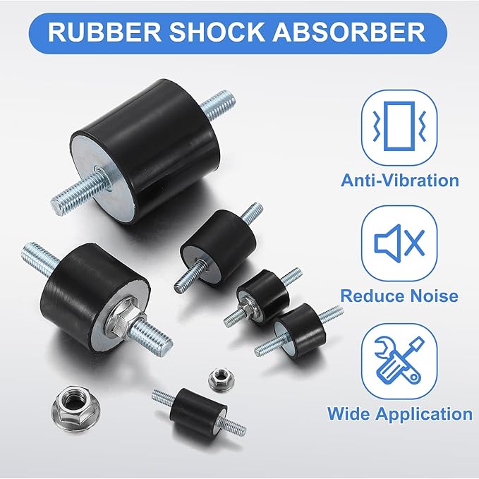uxcell 4Pcs M6 x 18mm Rubber Mounts, 10 x 20mm Cylindrical Anti Vibration Isolator Studs Shock Absorber Double Studs with Nuts for Car Bobbin Generator Air Compressors