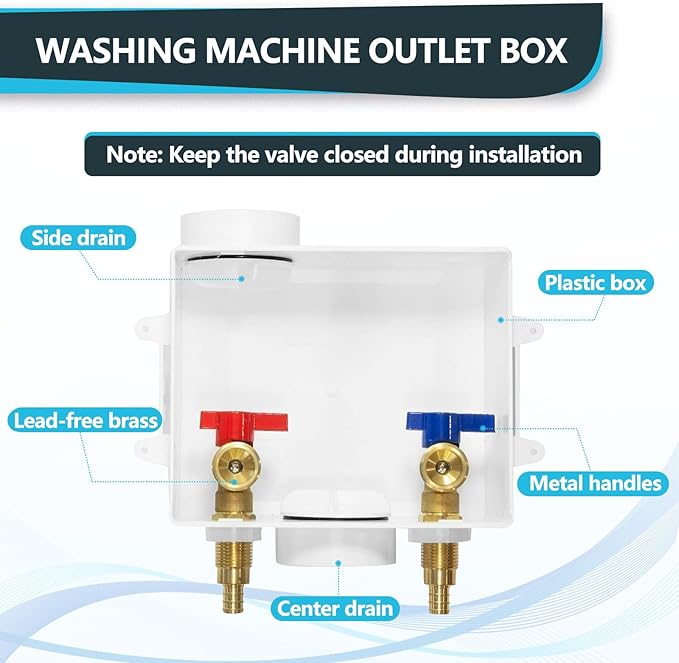 Washing Machine Box, Center/Side Drain, 1/2 Inch Pex Crimp Inlet x 3/4 Inch MHT Outlet Connection, Laundry Washer Valve Box (Pack of 20)