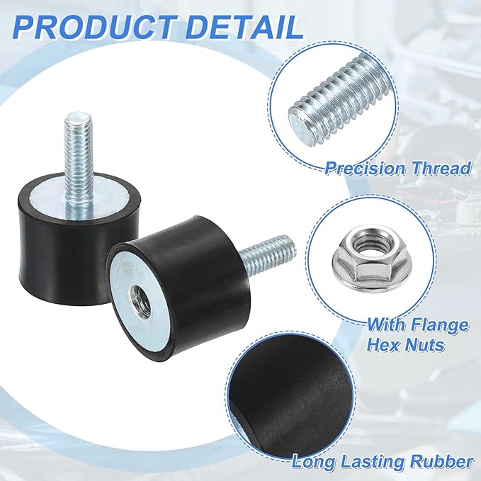 uxcell M5 Rubber Mounts, 4Pcs 20x15mm(DxH) Rubber Cylindrical Anti Vibration Isolator Shock Absorber with Lock Nut for Car Bobbin Generator Air Compressors