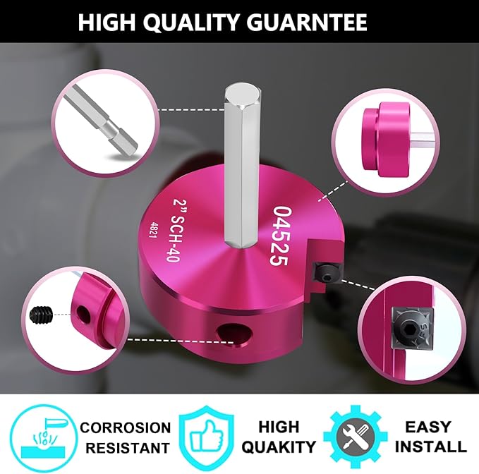 PVC Fitting Saver 1-1/2 & 2 Inch Head, PVC Pipe Reamer Socket Saver with 3/8-Inch Hex Shaft, Plastic Pipe Fitting Reamer for Plumbing Sch.40 CPVC ABS Socket Hub Removing,Fit 1/2" Drills