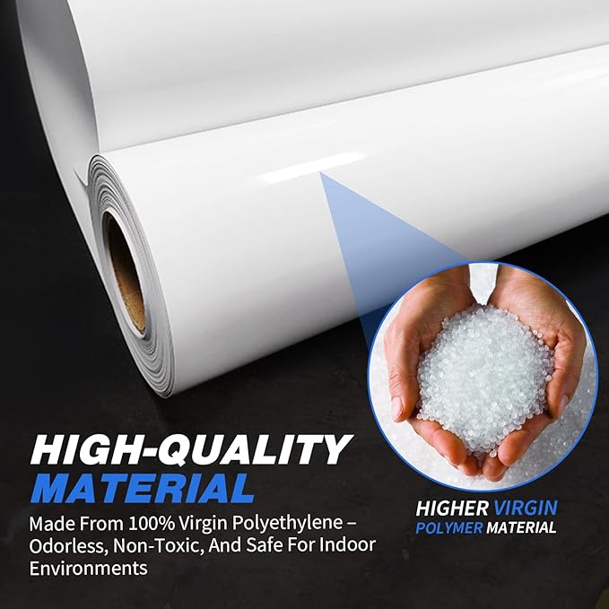 White Crawl Space Vapor Barrier, 16 Mil Vapor Barrier, 10' x 50', White Thick Plastic Sheeting, Heavy Duty Polyethylene Film, White Plastic Drop Cloth Covering for Crawlspace, Basement