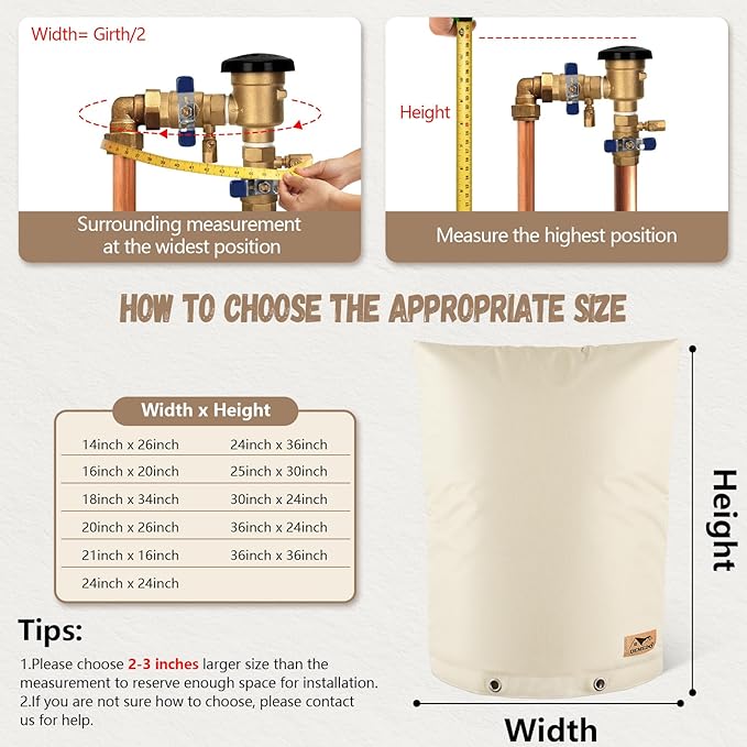 Backflow Preventer Insulation Cover - Water Pipe Insulation Sprinkler Cover for Outside - Insulated Backflow Cover Pouch for Irrigation Back Flow Valve in Winter or Sun Exposure (25" W x 30" H, Sand)
