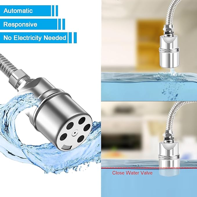 Float Ball Valve with Support, 1/2" 3/4'' 1''Auto Shut Off Ball Mini Float Valve, 304 Stainless Steel Fully Automatic Water Level Control Float Valve for Water Trough, Tank and Livestock(2 Pack)