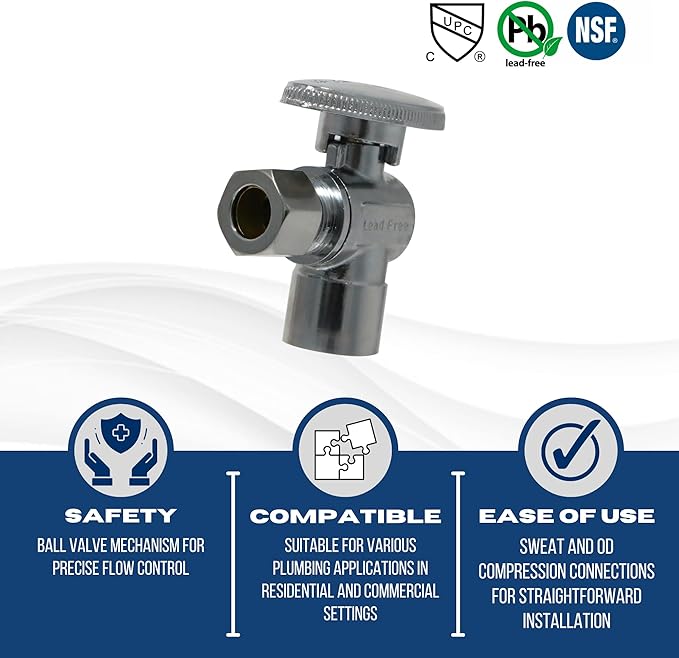 XFITTING 3/8 Inch OD Compression x 1/2 Sweat Angle Valve, 31-3-1=2XX, 2 Pieces
