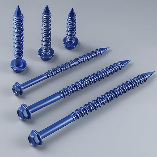 35Pcs 3/16 x 3-1/4 Inch Concrete Screws Anchor with Drill Bit, Blue Hex Head Masonry Brick Stucco Cement Block Screws, Diamond Point