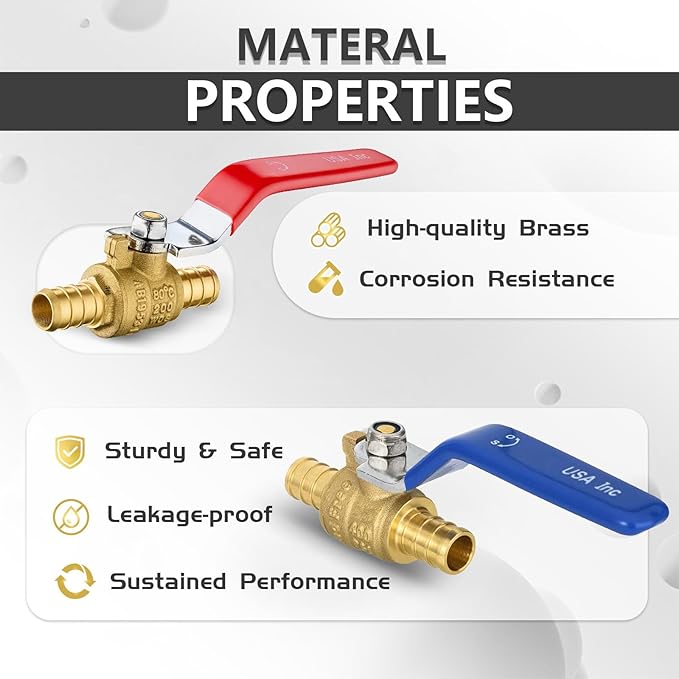 20-Pack Foskan 1/2" PEX Crimp Ball Valve, Brass Quarter Turn Full Port Shut-off Valve for PEX Tubing(Blue and Red)