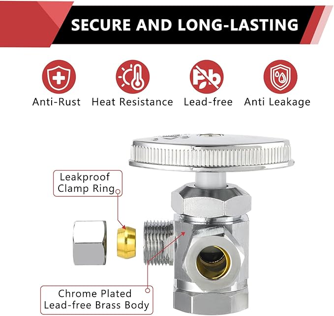 EFIELD Dual Compression Outlet Multi-Turn Angle Stop Valve,1/2" Fip Iron Pipe x (3/8 inch x 3/8 inch),Chrome Plated Brass (1),(VALVE162)