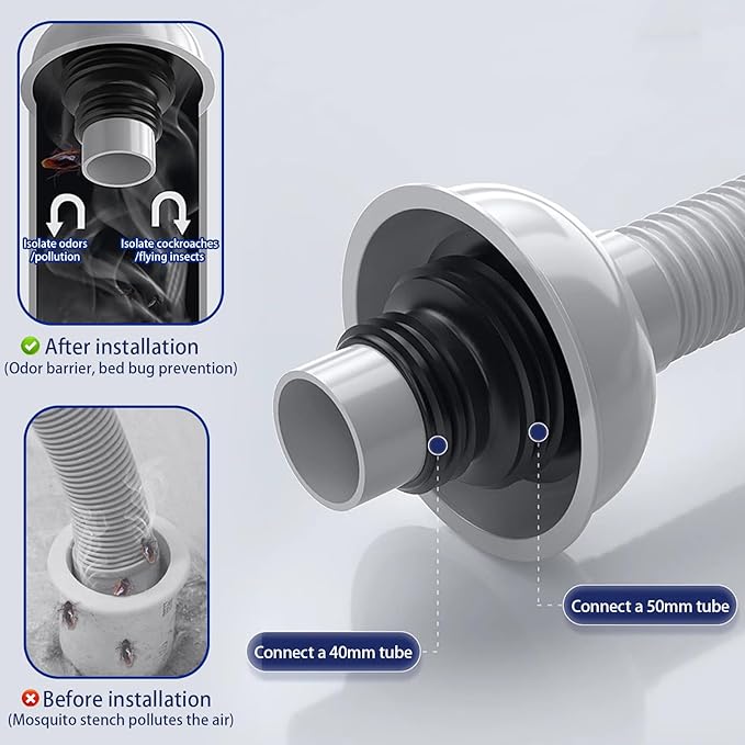 Bathroom Sink Drain Kit with Flexible Expandable Pipe: Odor-Free & Backflow-Preventing, Space-Saving Design without a P-trap, For 1-1/4'' & 1-1/2'' Drain Hole (Black, With Overflow)