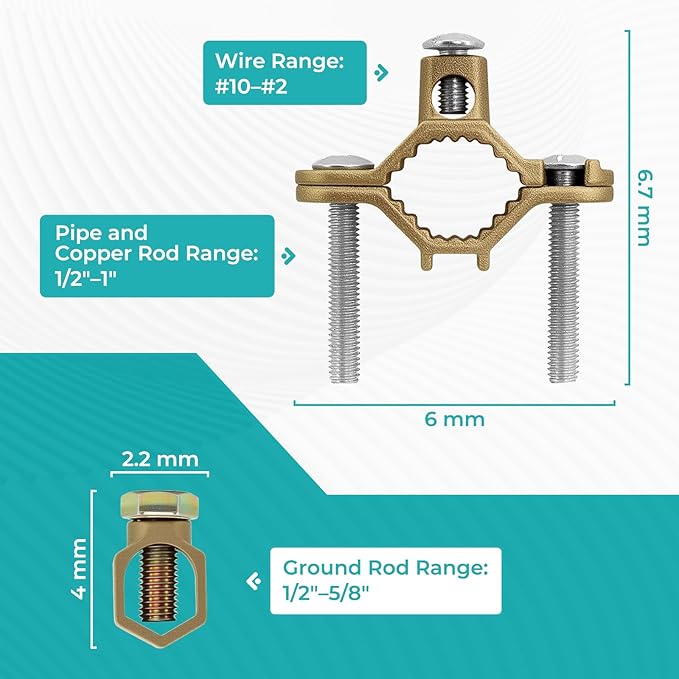 Copper Ground Clamp Set, Includes Grounding Rod (1/2”-5/8”) & Pipe/Conduit Clamp (1/2”-1”)