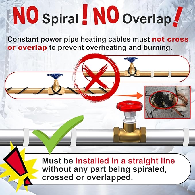 HEATIT Heat Tape for Water Pipes Heating Cable with Thermostat for Metal And Plastic Home Pipe, Electric Pipe Heating Trace System 7 Feet