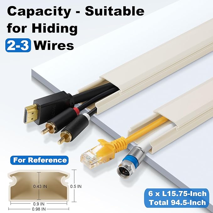 ZhiYo Cord Cover Wall Kit, 94.5in Cord Hider Wall Mounted TV, Wire Covers for Cords, Paintable Wire Hiders for TV On Wall, TV Cable Hider Wall Kit, Wall Cord Concealer, 6 x L15.7in W0.98 H0.5in, Beige