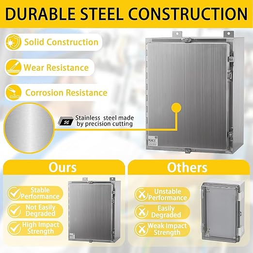 MJ-Box Steel Electrical Enclosure Box 12 x 8 x 8 304 Stainless Steel Explosion Proof Electrical Box IP66 Waterproof & Dustproof Outdoor/Indoor NEMA 4X Stainless Steel Enclosure