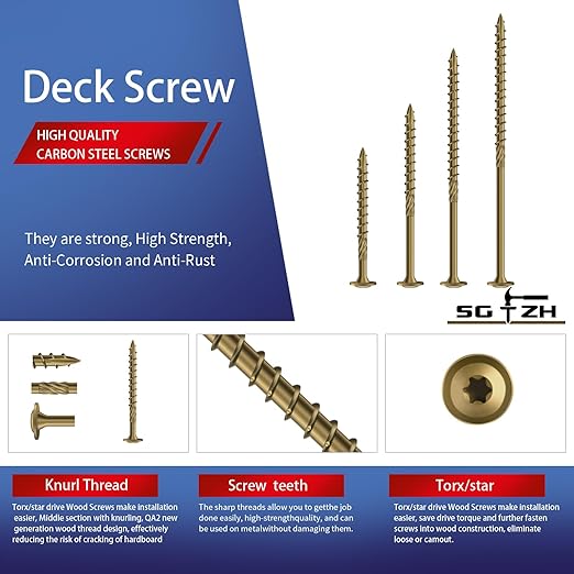#14 x 2 Inch Lag Screws (372Pcs) 6lb. Structural Wood Screw, Bronze, Carbon Steel, Washer Head, Rust Resistant epoxy Coated, T30 Star Bit
