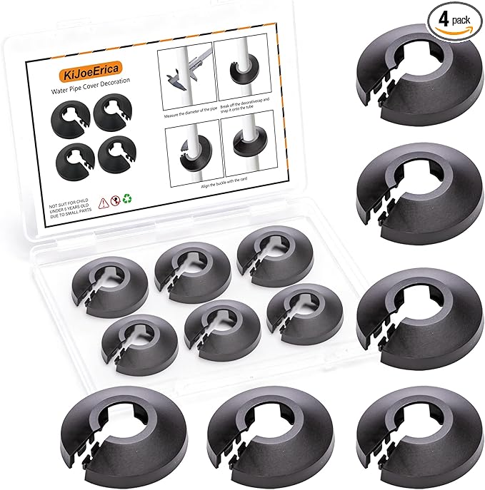 6 Pcs Fit 3/4 Inch Flange Water Pipe Cover Decoration black 20mm(0.79 Inch) Plastic PP escutcheon plate 3/4 inch Cover for Wall Pipe Tube Decoration