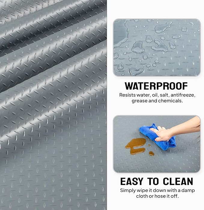 TUFFIOM 7.5x22 FT Garage Floor Mat, Thickened Diamond Plate PVC Garage Mats Flooring Roll for Under Car, Garage Parking Mats for Floor Large SUVs, MPV, Pickup Truck, RV