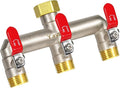 Heavy Duty Brass Garden Hose Splitter - 3-Way 3/4" GHT Thread, High Flow Faucet Splitter, Water Hose T Spigot Splitter with Shutoff Valves, Water Adapter & Connector-Long Metal Handle