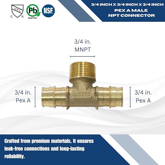 XFITTING Pex A 3/4 Inch x Pex A 3/4 Inch x 3/4 Inch Male NPT Tee, Pex A Male NPT Tee, 29-6-2=10XX, 10 Pieces