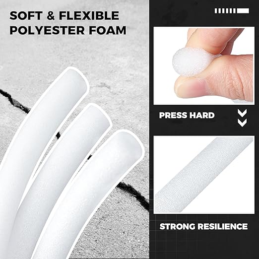 1/2 Inch x 25 ft Foam Backer Rod for Gaps Joints Concrete Crack Filler Caulk Saver Bulk Foam Backing Rod Concrete Filler Rope for Weather Stripping Door Seal (White)