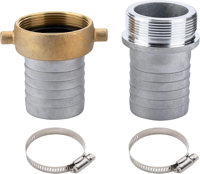 EASTRANS Aluminum Pin Lug Hose Fitting Set, 1.5" Hose Shank Coupling Set with 2 Clamps