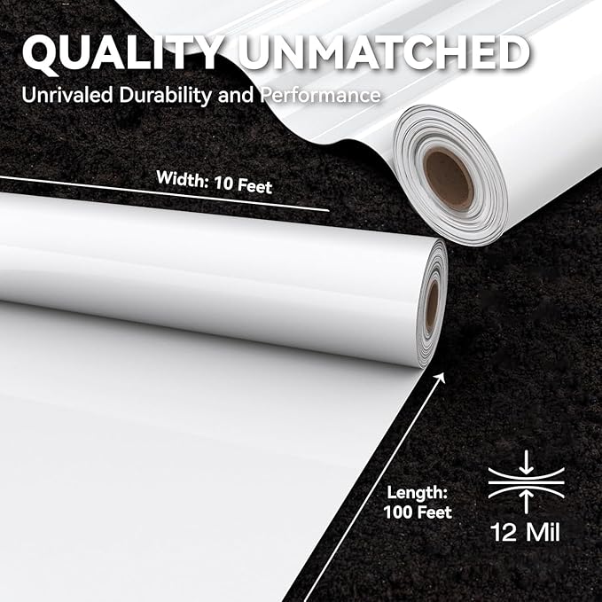 Crawl Space Vapor Barrier, 12 mil 10'x80', White Heavy Duty Plastic Sheeting - Thick Polyethylene Film, 12mil Crawlspace Liner, Drop Cloth Vapor Barrier Covering for Crawlspace and Basement