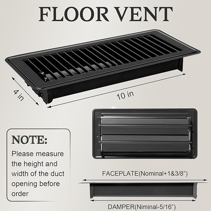 12 PCS Floor Vents Floor Registers 4x10 inch, Heavy Duty Metal Heat Air Vent Covers 4 X 10 with Rust Proof Finish for Home Office Wall Floor Registers Grilles & Vents (12, Black, 4x10 Inches)