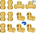 SUNGATOR Push Pex Fittings 3/4 Inch, 5 Each Coupling and Elbow, Tee (2 PCS), No Lead Brass Push-to-Connect Plumbing Fittings for Pex Pipe, Copper, CPVC, with 1 Disconnect Clip, Pack of 12