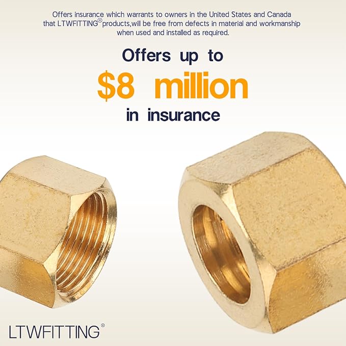 LTWFITTING 7/16-Inch Brass Compression Nut,Brass Compression Fitting(Pack of 25)
