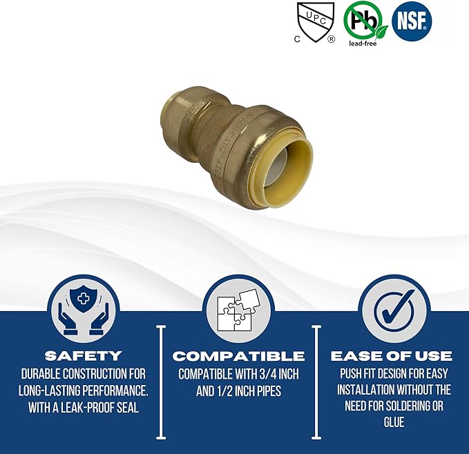 XFITTING Push Fit 3/4 Inch x 1/2 Inch Push Fit Coupling, Push Fit Reducing Coupling, 27-3-8=2XX, 2 Pieces