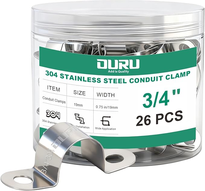 26pcs 3/4 Inch Conduit Clamp 304 Stainless Steel, Rigid Metal Pipe Clamp U Bracket, 2 Holes Pipe Strap for Automotive, Wire & Tube