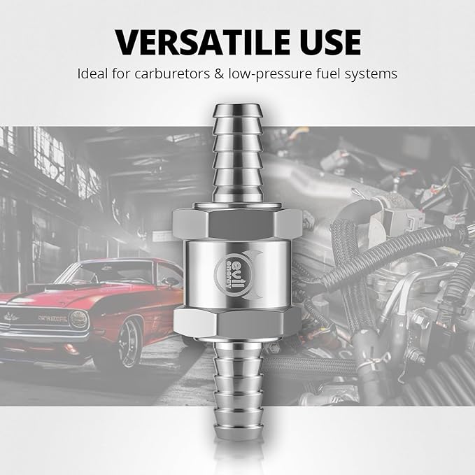 EVIL ENERGY 5/16'' (8mm) Check Valve, 3 Pcs Aluminum One Way Fuel Check Valve for Gasoline, Diesel & Coolant with Universal Hose Clamps, Silver