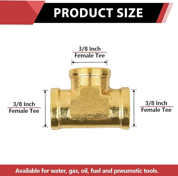 (Pack of 5) EFIELD 3/8" x 3/8" x 3/8" Female NPT Tee, Brass Pipe Fittings,(NPT101)