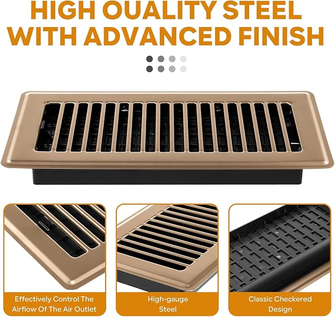 6x14 Floor Vent Covers Heavy Duty Floor Registers, Floor Air Vent Covers for Home Floor Wall Ceiling, Rust Proof Finish Registers, Floor Vents 4 Pack Brown