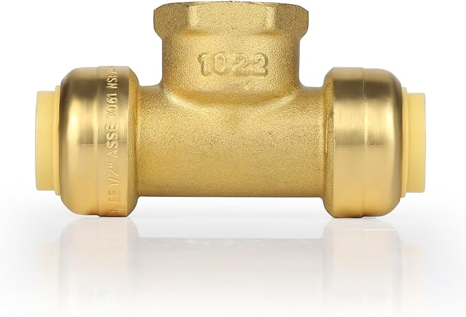 (10 Pack) EFIELD Female Tee 1/2"x1/2"x1/2" Push Fit Female Plumbing Tee,Brass Fitting No Lead For Copper Pex CPVC,(PF219-10PCS)