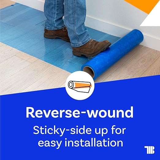 TapeManBlue Floor Protection Film, 36" x 500', Made in USA, Blue Self Adhesive Floor Protector Tape for Moving, Painting and Construction, Temporary Covering to Shield Hardwood, Tile, Hard Surfaces