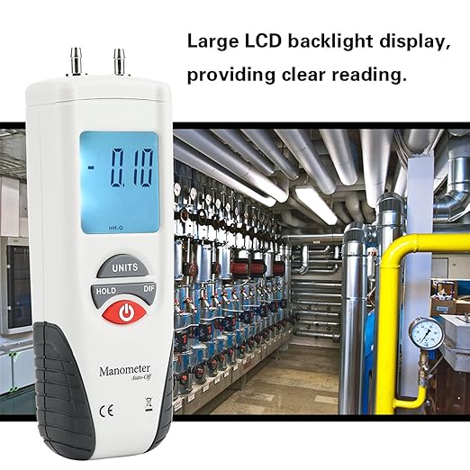 Digital Manometer, HT-1890 Handheld Differential Pressure Gauges with 11 Selectable Units Portable Air Pressure Meter for Testing