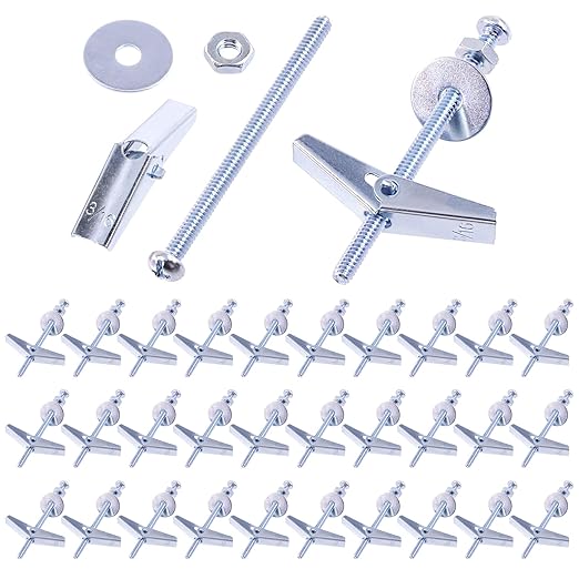 Swpeet 120Pcs 30 Set 3/16 Inch Toggle Bolts and Wing Nut Kit with Hex Nuts, Washers, Toggle Bolt Assortment Kit, Butterfly Toggle Anchors for Hanging Heavy Items on Drywall