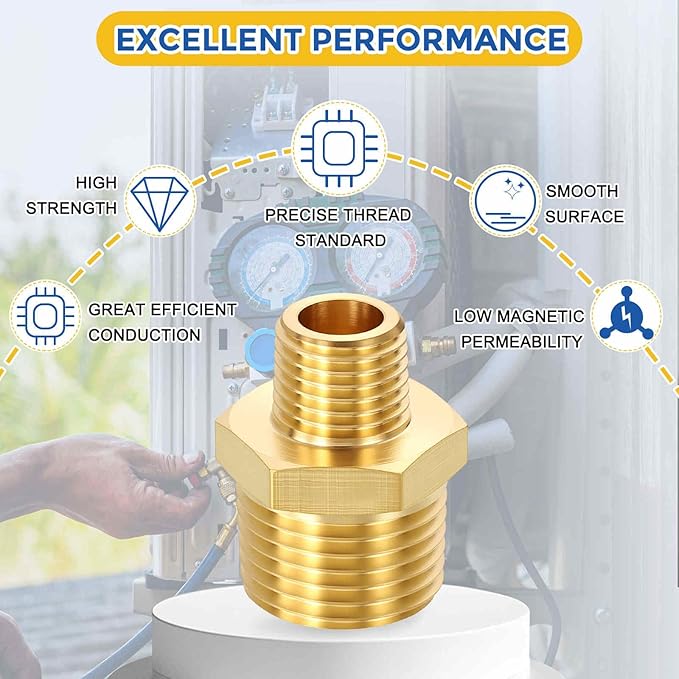 3 Pack Brass Pipe Fittings, 1/2" NPT Male to 1/4" NPT Male Brass Hex Nipple, Male Pipe Adapter Reducer for Air, Oil, LP
