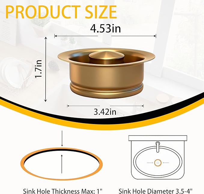 Kitchen Sink Garbage Disposal Flange and Stopper, Universal Flange Fit 3-1/2 Inch Sink Drain, 304 Stainless Steel Replacement Accessory for Garbage Disposer (Champagne Bronze)