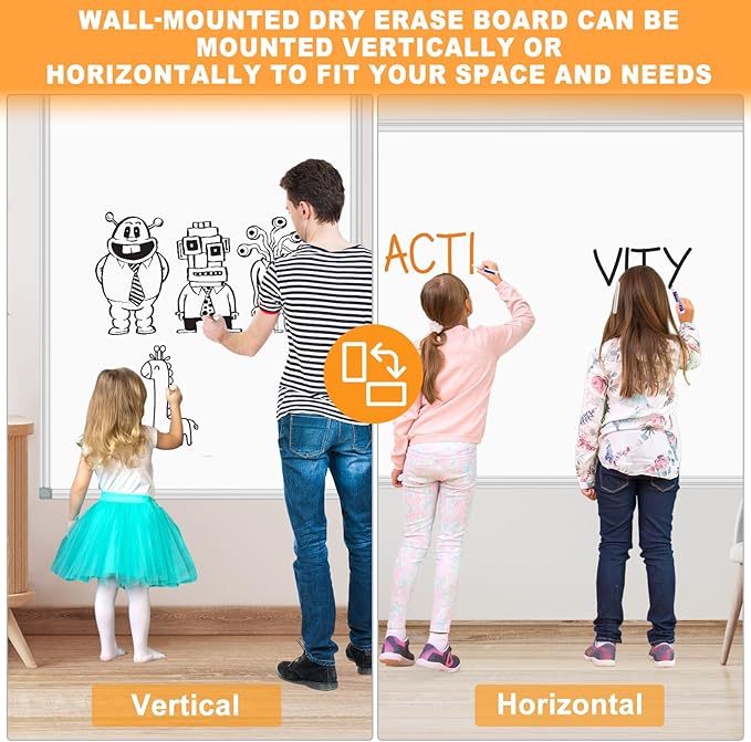 H-Qprobd Dry Erase Board for Wall 72"x40" Aluminum Presentation Magnetic Whiteboard with Long Pen Tray, Wall-Mounted White Board for School, Office and Home